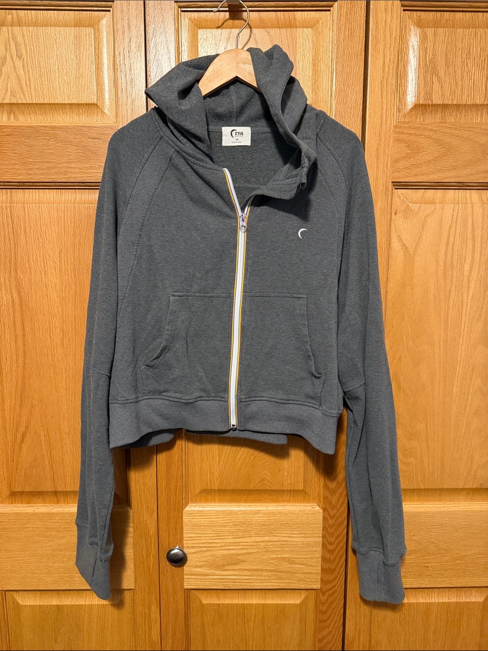 ZYIA Gray Hoodie with Rainbow-Trim Hood cropped size 3XL